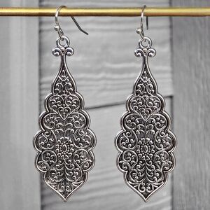 Lotus Filigree Bohemian Earrings Dangle Vintage Retro Jewelry Silvery Y2K